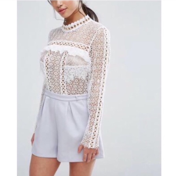 True Decadence Sheer Lace Top Open Back Romper - Picture 3 of 5